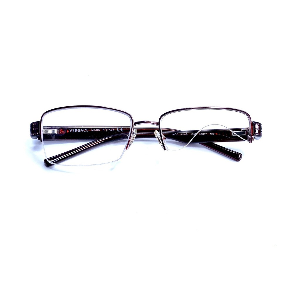 Versace Pink Gold Half Rim Rectangular Studded Glasses Italy MOD 1115B 53 17 135